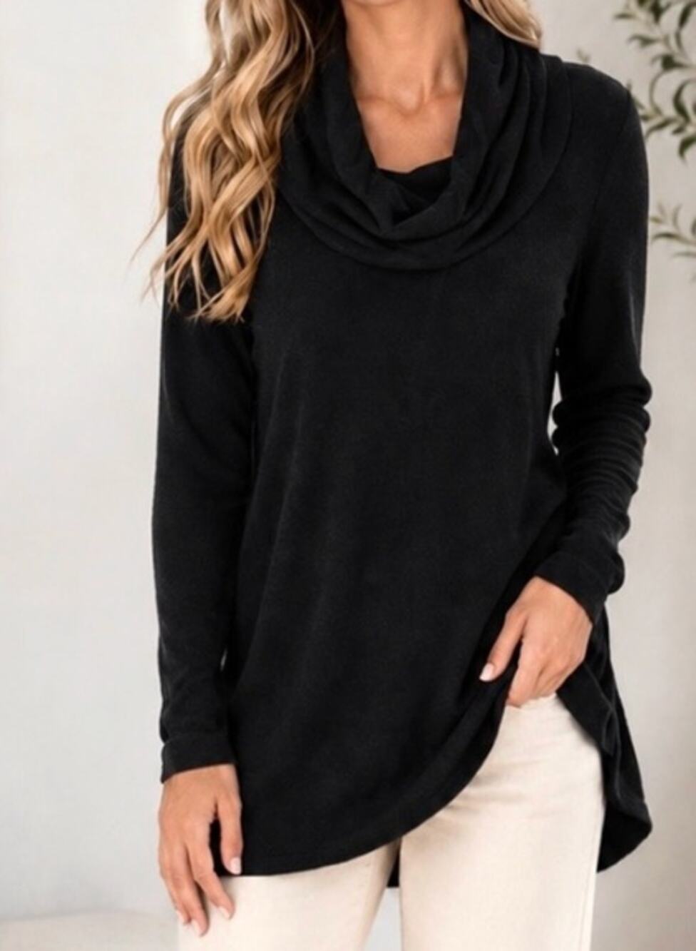 NWT BAREFOOT DREAMS BLACK COZYCHIC ULTRA LITE COASTAL COWL NECK TUNIC SWEATER